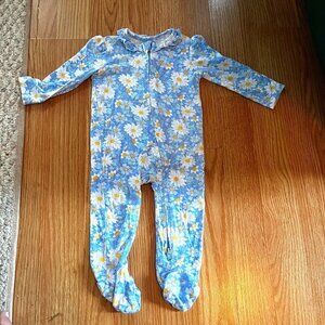 Bamboo PJs Pajamas Little Me 6 months Blue Daisy Double Zipper